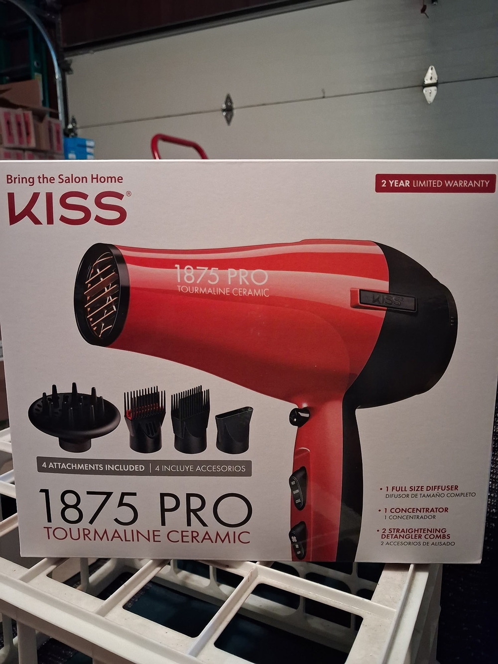 KISS 1875 Pro Tourmaline Ceramic Hair Dryer in Red with Black Accents